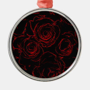 Red Roses Black Background Metal Tree Decoration