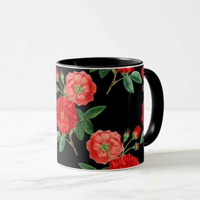 Red Roses, Black Background, Mug (Front Right)