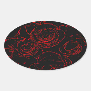 Red Roses Black Background Oval Sticker