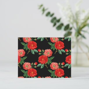 Red Roses, Black Background, Postcard