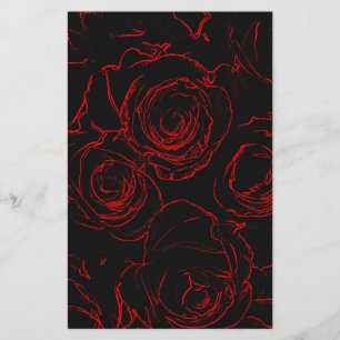 Red Roses Black Background Stationery