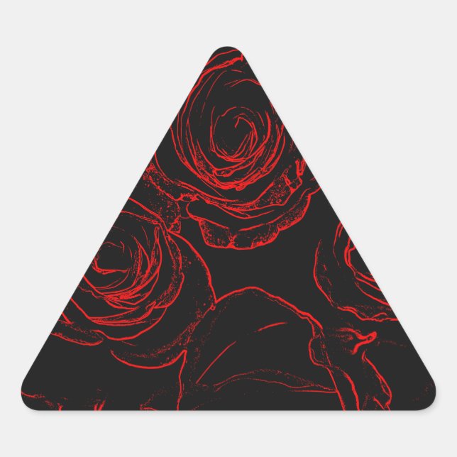 Red Roses Black Background Triangle Sticker (Front)