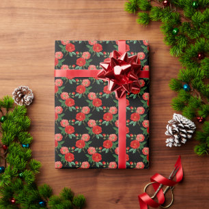 Red Roses, Black Background, Wrapping Paper