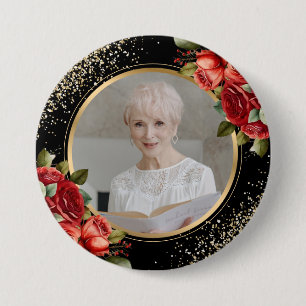 Red Roses Black Gold Photo 7.5 Cm Round Badge