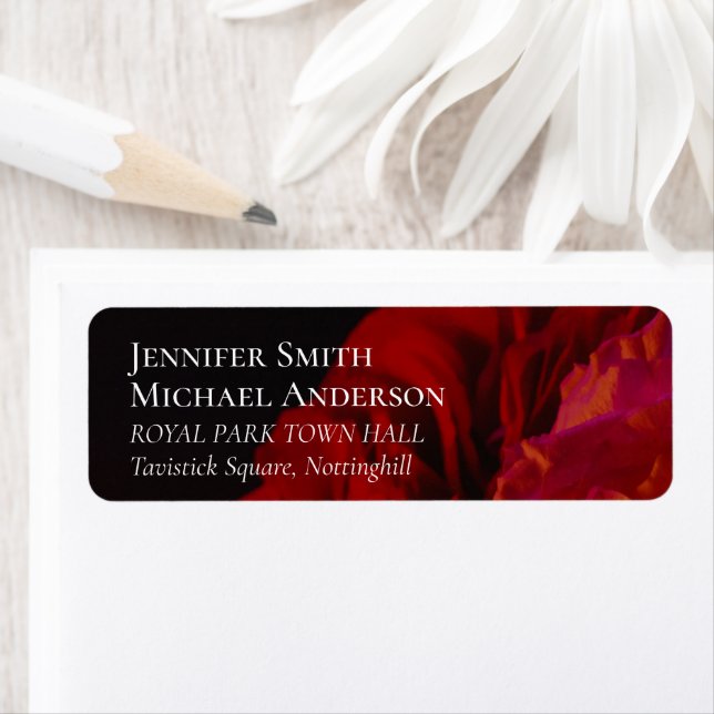 Red Roses Black Goth Floral Wedding Item Label (Insitu)