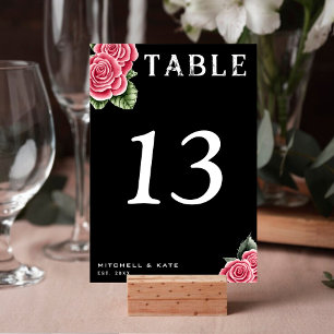 Red Roses Black Wedding Table Number