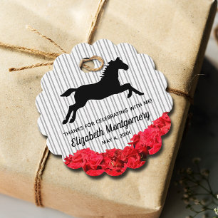 Red Roses Black White Stripes Derby Race Horse Favour Tags