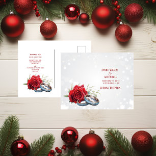 Red Roses Blue Wedding Rings Wedding Postcard