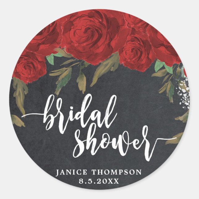 red roses boho bridal shower sticker favours (Front)