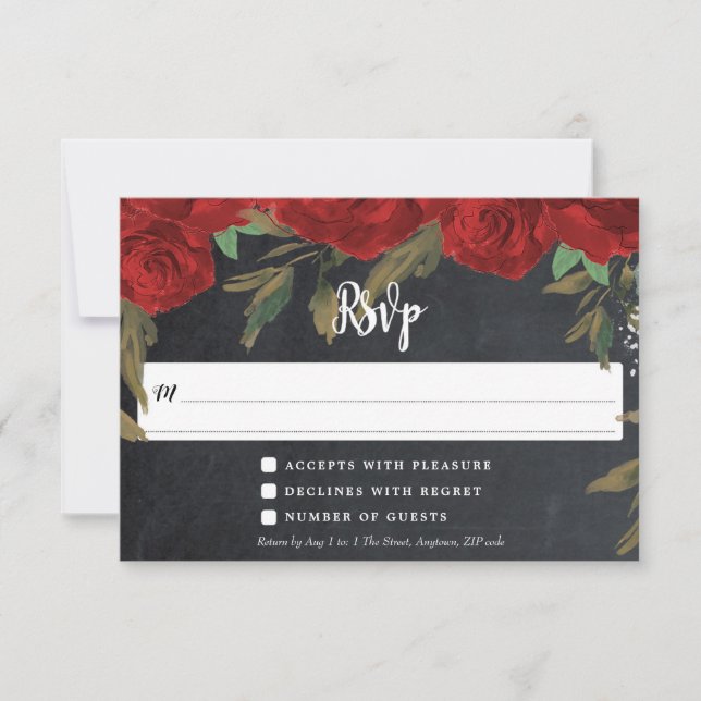 red roses boho floral wedding rsvp response card (Front)