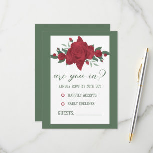 Red Roses Boho Wedding RSVP Card