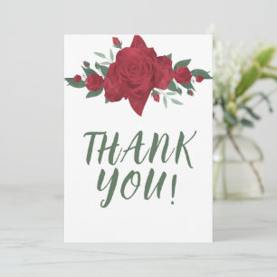 Red Roses Boho Wedding Thank You Card