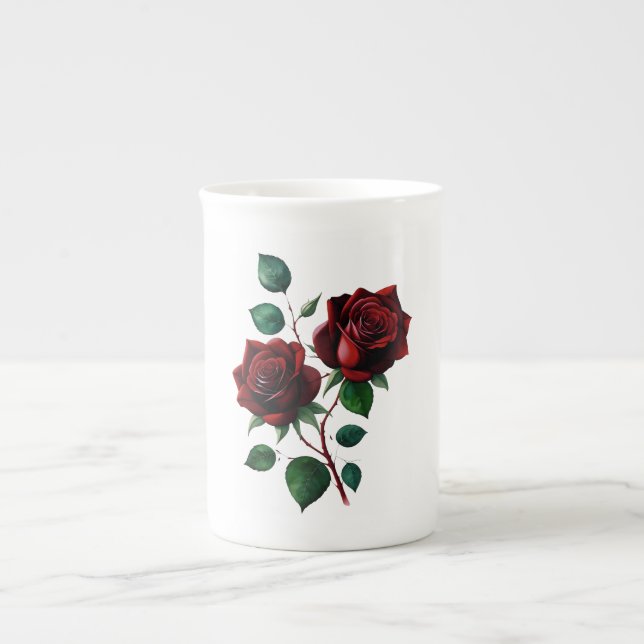Red Roses Bone China Mug (Front)