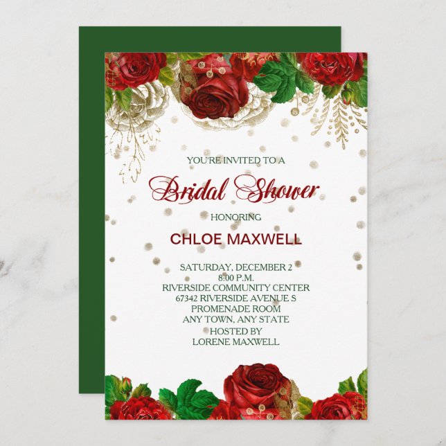 Red Roses Border Bridal Shower Invitation (Front/Back)