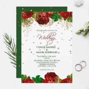 Red Roses Border Floral Wedding Invitation