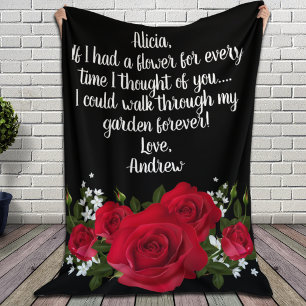Red Roses Bouquet Custom Love Note Fleece Blanket