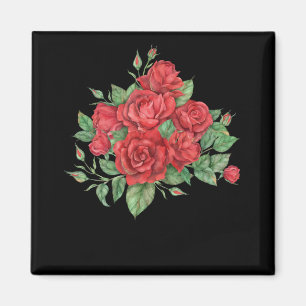 Red Roses Bouquet Floral Illustration Magnet