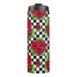 Red Roses Bouquet Floral Love Rockabilly Chequered Thermal Tumbler