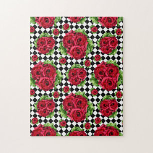Red Roses Bouquet Floral Love Rockabilly Jigsaw Puzzle