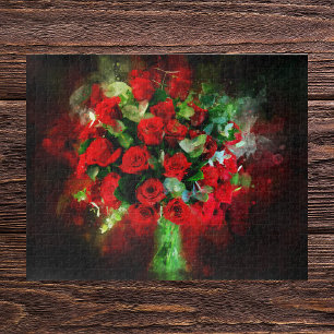 Red Roses Bouquet flower watercolor - bb Jigsaw Puzzle