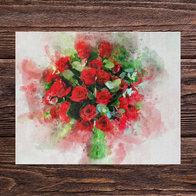 Red Roses Bouquet flower watercolor – wb Jigsaw Puzzle (Creator Uploaded)