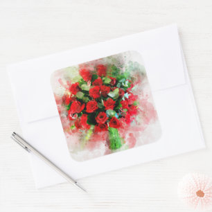 Red Roses Bouquet flower watercolor – wb Square Sticker