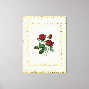 Red Roses Bouquet Framed with Gold Dots Canvas Print