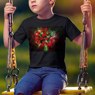 Red Roses Bouquet Watercolor on Black Background T-Shirt