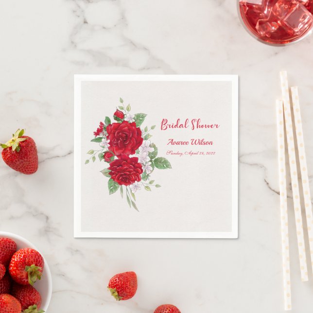 Red Roses Bridal Shower  Napkin (Insitu)