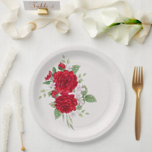 Red Roses Bridal Shower Paper Plate