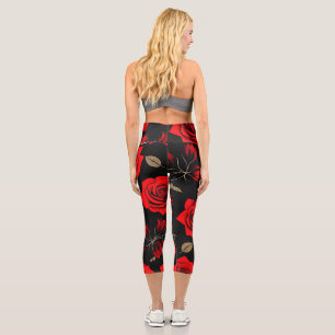 Red roses capri leggings