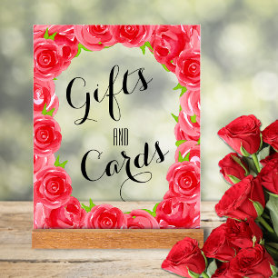Red Roses Cards and Gifts Bridal Shower Acrylic Sign