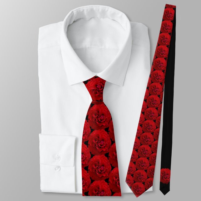Red Roses Classic Floral Black Tie (Creator Uploaded)