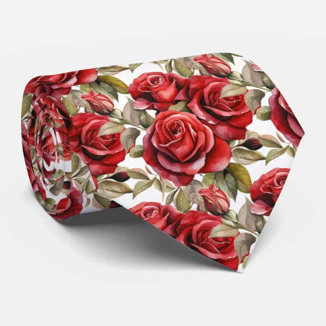 Red Roses Classic Formal Neck Tie (Rolled)