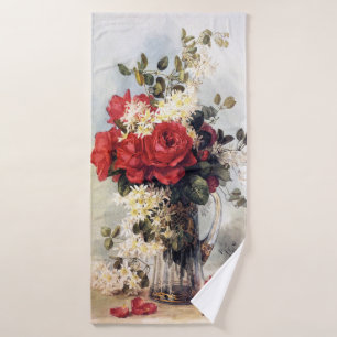 Red Roses Clematis French Artist Paul De Longpre Bath Towel Set