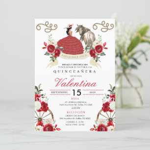 Red Roses Cowgirl Western Quinceañera Invitation