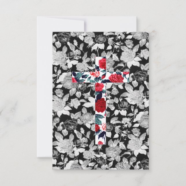 Red Roses Cross & Black and White Floral Pattern (Front)