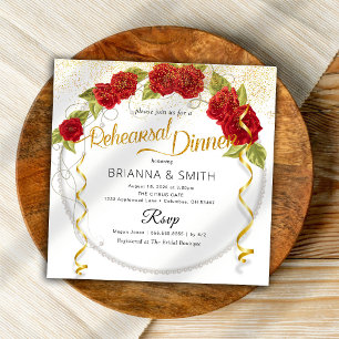 Red Roses Crown Rehearsal Dinner Invitation