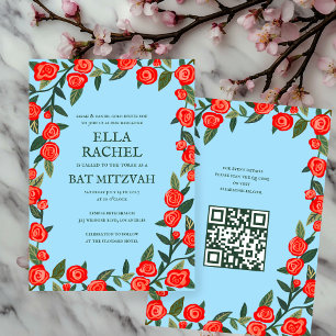 Red Roses Custom B'nai Bat Bar Mitzvah QR Code Invitation