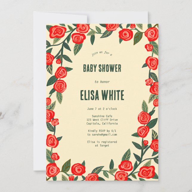 Red Roses CUSTOM QR Code BABY SHOWER Invitation (Front)