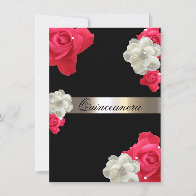 Red Roses, Custom Quinceanera Invitation (Front)