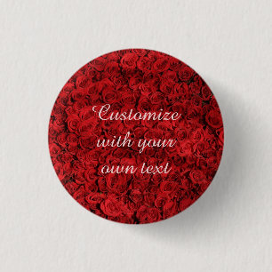 Red Roses Custom Text 3 Cm Round Badge