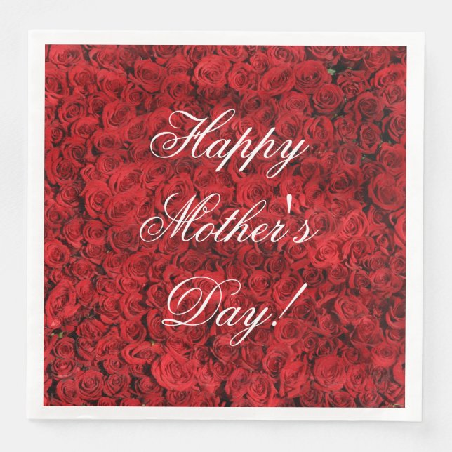 Red Roses Custom Text Happy Mother's Day Napkin (Front)