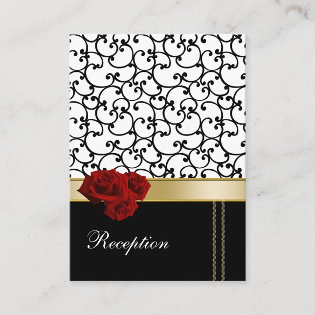 red roses damask Reception   Cards (Front)