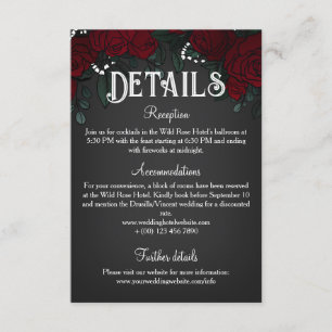 Red Roses Dark Romance Wedding Details Enclosure Card