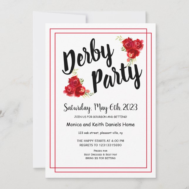 Red Roses Derby Party Invitation (Front)