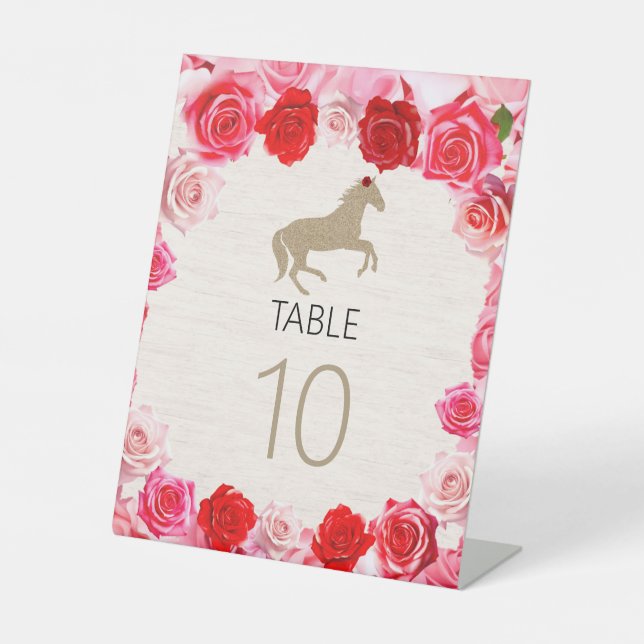 Red Roses Derby Party Table Number Pedestal Sign (Front)