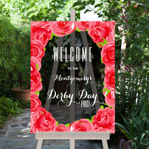 Red Roses Derby Party Welcome Acrylic Sign