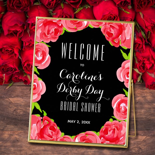 Red Roses Derby Style Bridal Shower Welcome Poster (Welcome poster (frame shown is not included.))