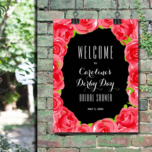 Red Roses Derby Style Bridal Shower Welcome Poster (Red roses Derby-style bridal shower welcome poster - INSTANT DOWNLOAD and/or PRINTED)